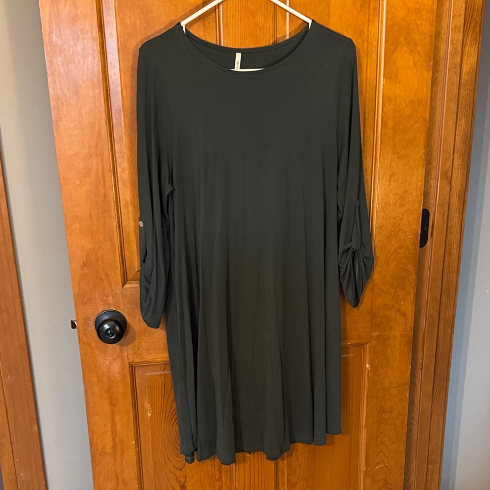 Dark Olive Green Long Sleeve Swing Dress